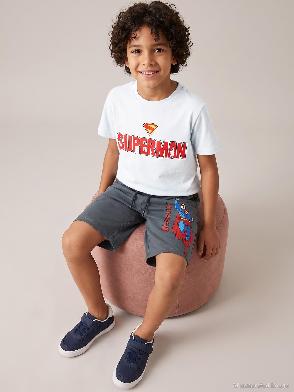 Süperman Baskılı 10-13 Yaş Tişört - Beyaz