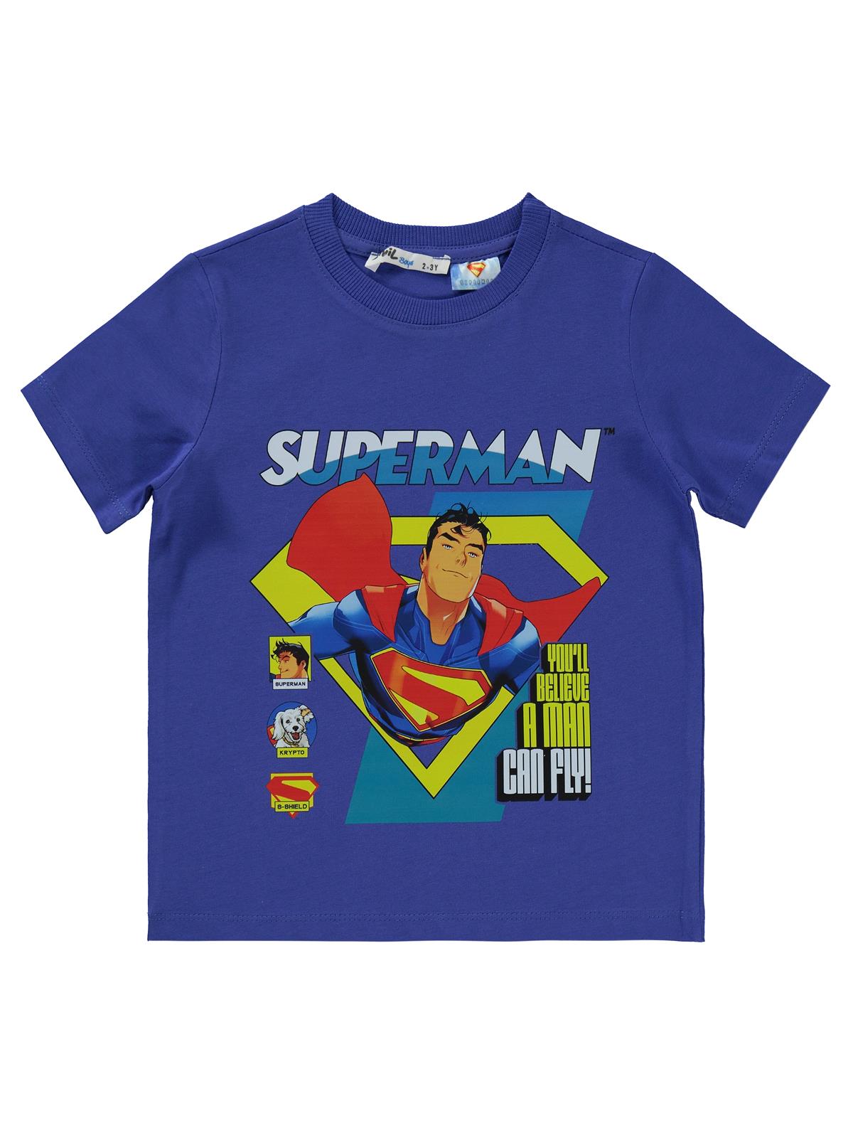 Süperman Can Fly Baskılı 2-5 Yaş Tişört - Mavi