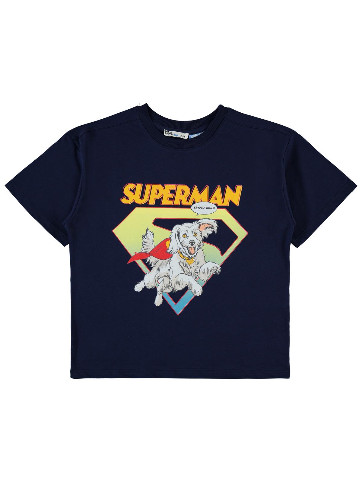Süperman Krypto Baskılı 6-9 Yaş Tişört - Lacivert