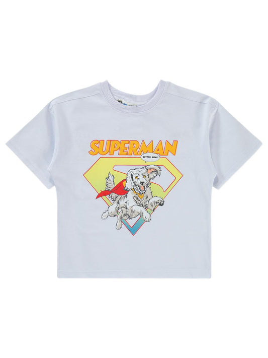 Süperman Krypto Baskılı 2-5 Yaş Tişört - Beyaz