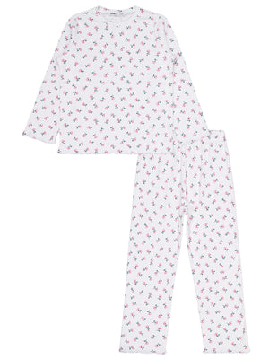 Civil Kız Çocuk Çiçek Desenli Pijama Takımı | Kaşkorse Uzun Kol | Okul Kreş ve Günlük Kullanım - Ekru