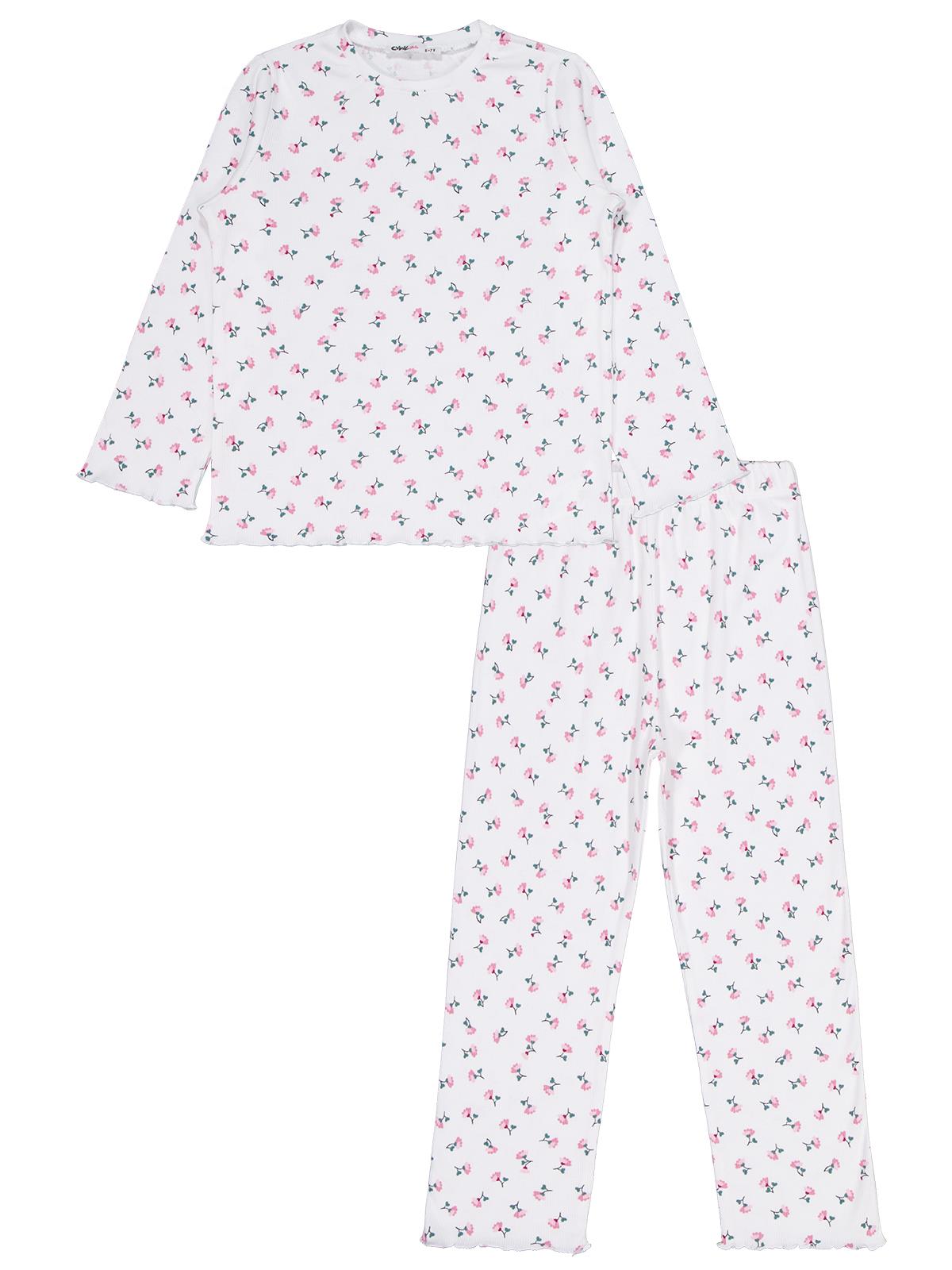 Civil Girls Çiçek Desenli 6-9 Yaş Pijama Takımı - Ekru