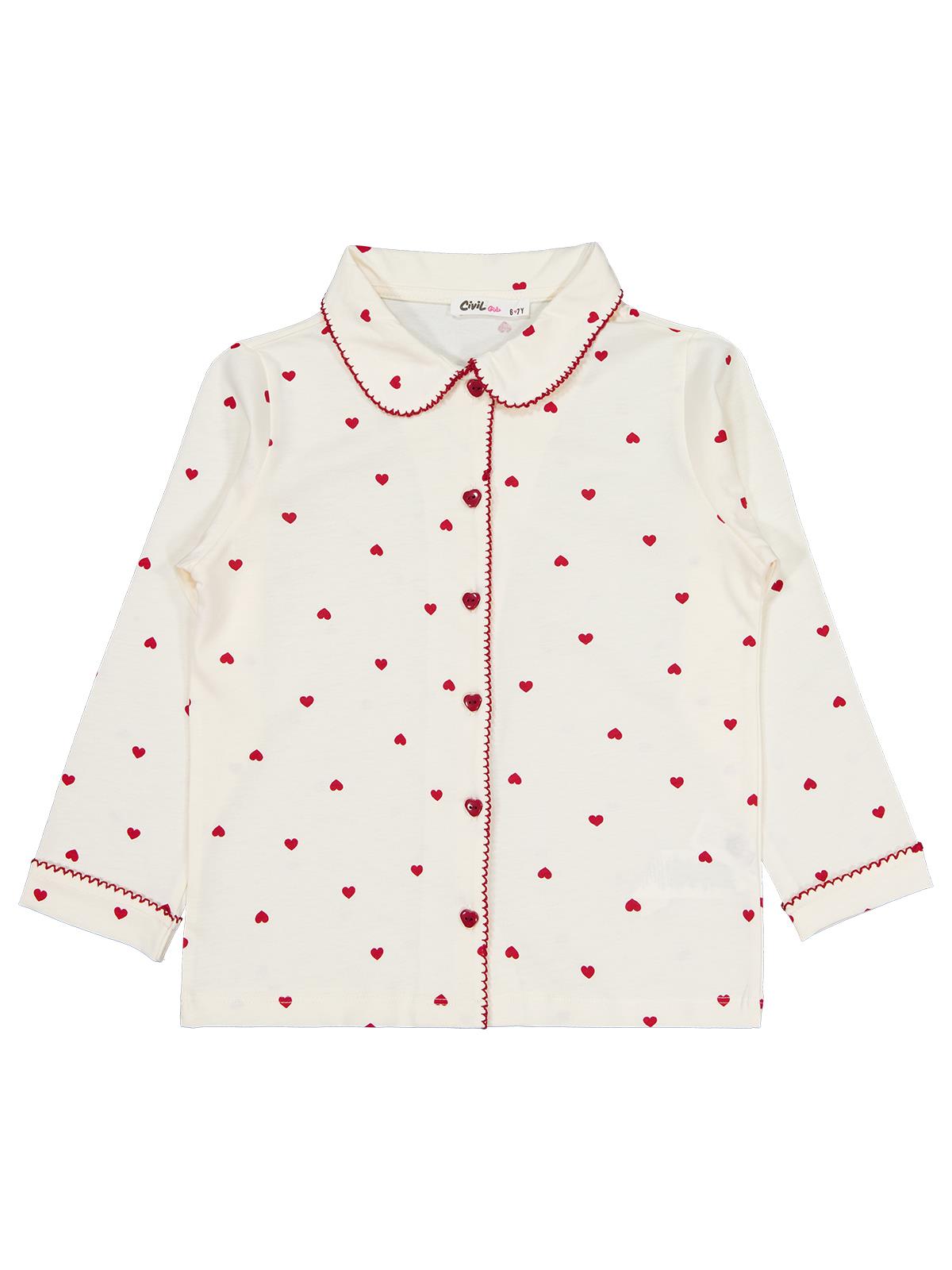 Civil Girls Kız Çocuk Kalpli 10-13 Yaş Pijama Takımı - Ekru