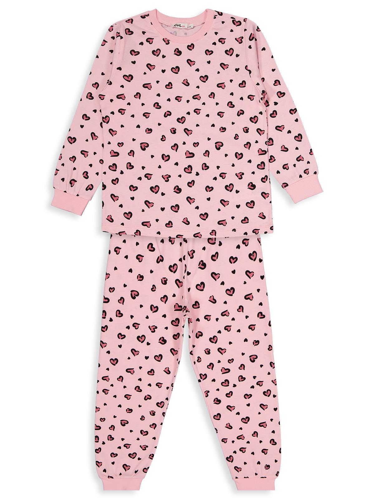 Civil Girls Kız Çocuk Leopar Pijama Takımı | Süprem Uzun Kol Bisiklet Yaka | Okul Kreş ve Günlük Kullanım - Pembe
