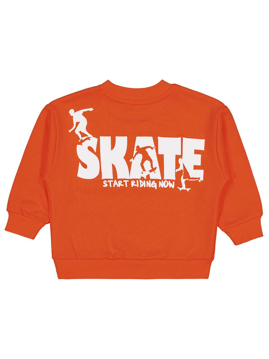 Civil Boys Erkek Çocuk Skate Start Baskılı Sweatshirt | 3 İp Uzun Kol | Okul Kreş ve Günlük Kullanım - Turuncu