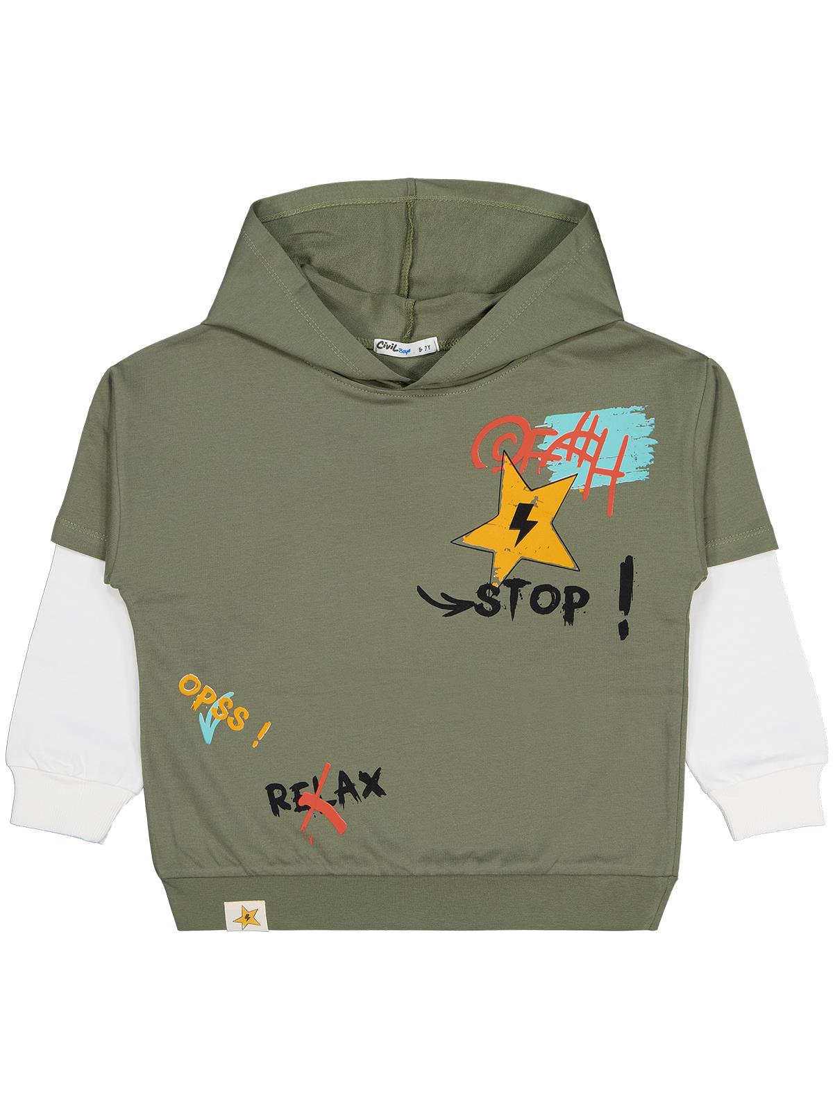 Civil Boys Stop Yıldız Baskılı 6-9 Yaş Sweatshirt - Haki
