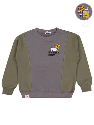 Civil Boys Erkek Çocuk Every Day Yıldız Baskılı Sweatshirt | 3 İp Uzun Kol | Okul Kreş ve Günlük Kullanım - Haki