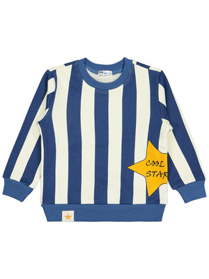 Civil Erkek Çocuk Çizgili Yıldız Baskılı Sweatshirt | 3 İp Uzun Kol | Okul Kreş ve Günlük Kullanım - Mavi