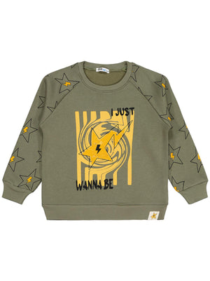 Civil Boys Wanna Be Yıldız Baskılı 6-9 Yaş Sweatshirt - Haki