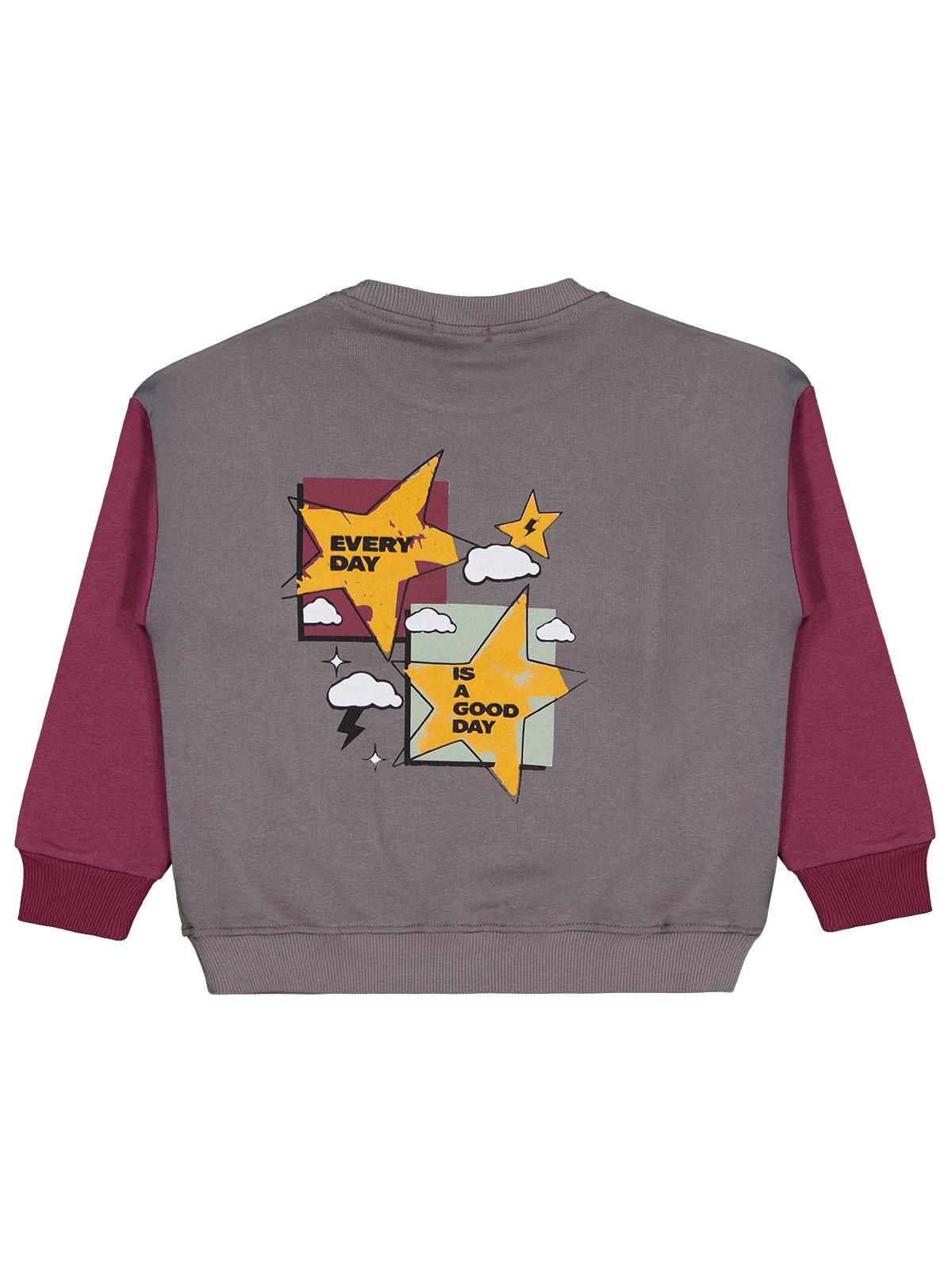 Civil Boys Erkek Çocuk Every Day Yıldız Baskılı Sweatshirt | 3 İp Uzun Kol | Okul Kreş ve Günlük Kullanım - Bordo