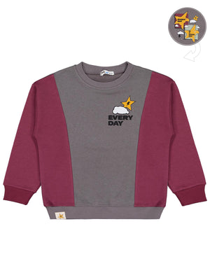 Civil Erkek Çocuk Every Day Yıldız Baskılı Sweatshirt | 3 İp Uzun Kol | Okul Kreş ve Günlük Kullanım - Bordo