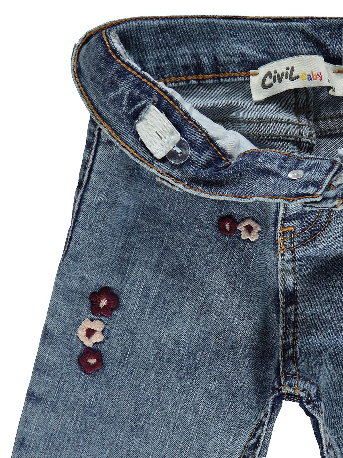 Civil Baby Çiçek Nakışlı Straight 6-18 Ay Pantolon - Mavi