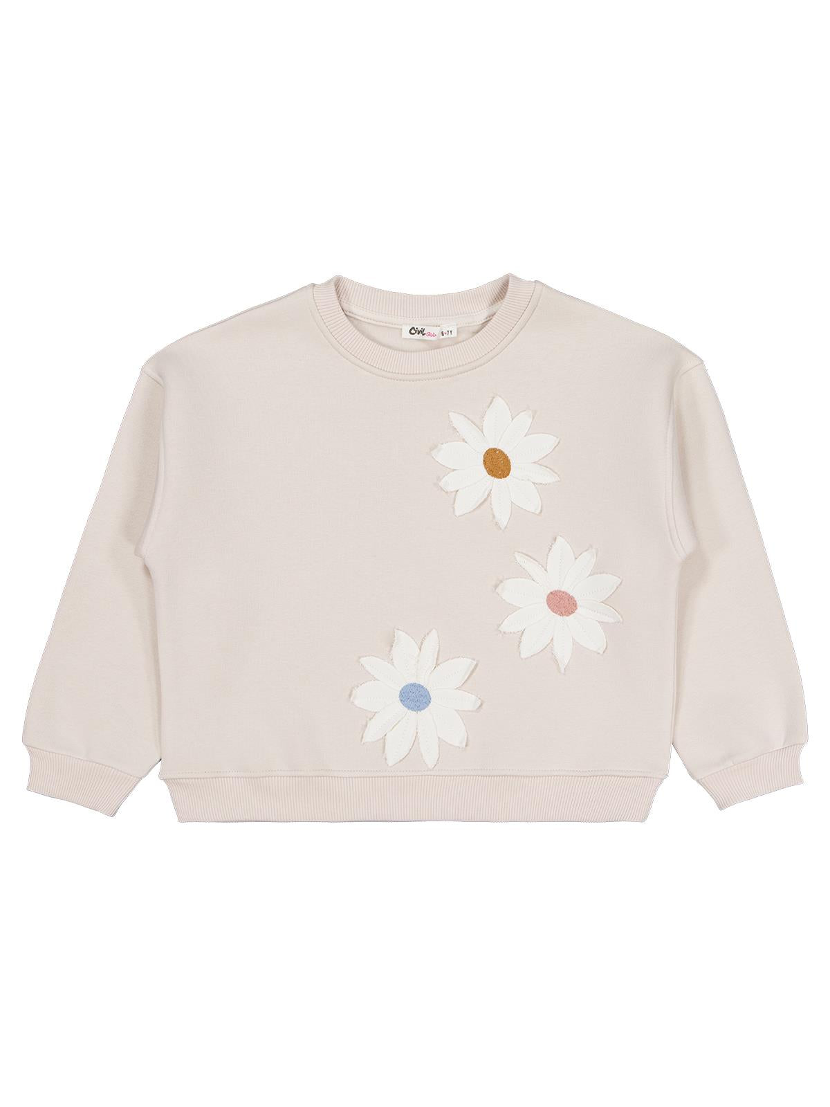 Civil Girls Papatya Nakışlı 6-9 Yaş Sweatshirt - Pembe