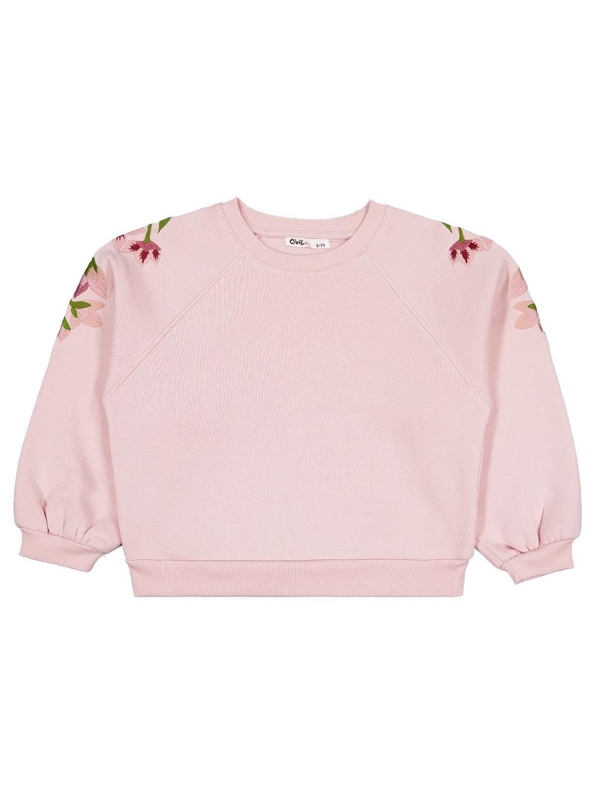 Civil Girls Omuzu Çiçek Nakışlı 6-9 Yaş Sweatshirt - Mavi