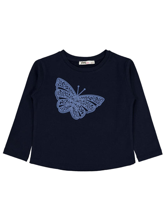 Civil Girls Kız Çocuk Kelebek Baskılı Sweatshirt | Likralı Süprem Şardonlu | Okul Kreş ve Günlük Kullanım - Lacivert