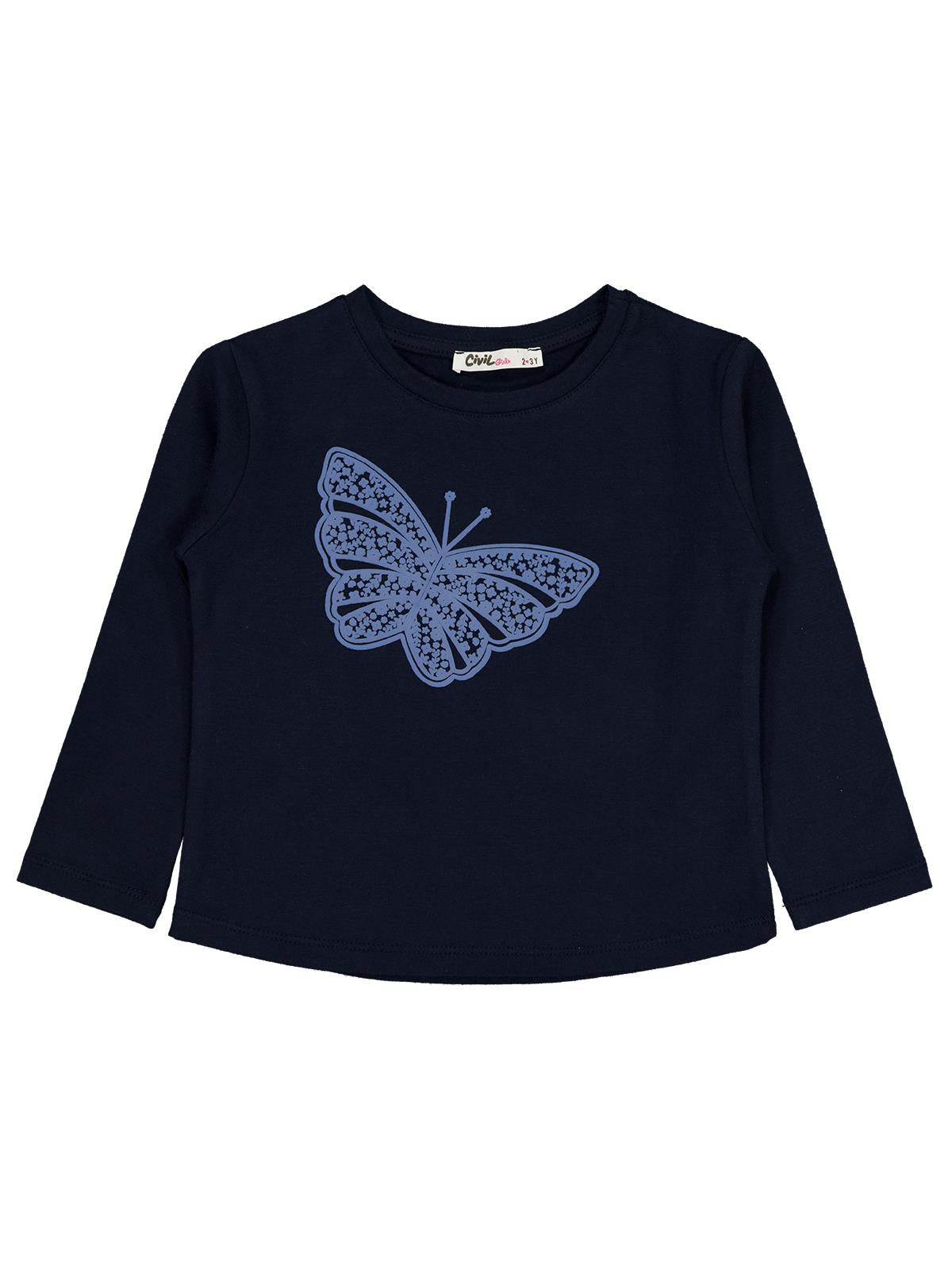 Civil Girls Kız Çocuk Kelebek Baskılı Sweatshirt | Likralı Süprem Şardonlu | Okul Kreş ve Günlük Kullanım - Lacivert