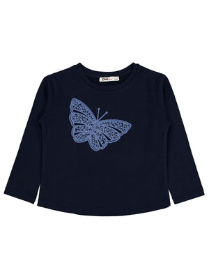 Civil Girls Kız Çocuk Kelebek Baskılı Sweatshirt | Likralı Süprem Şardonlu | Okul Kreş ve Günlük Kullanım - Lacivert