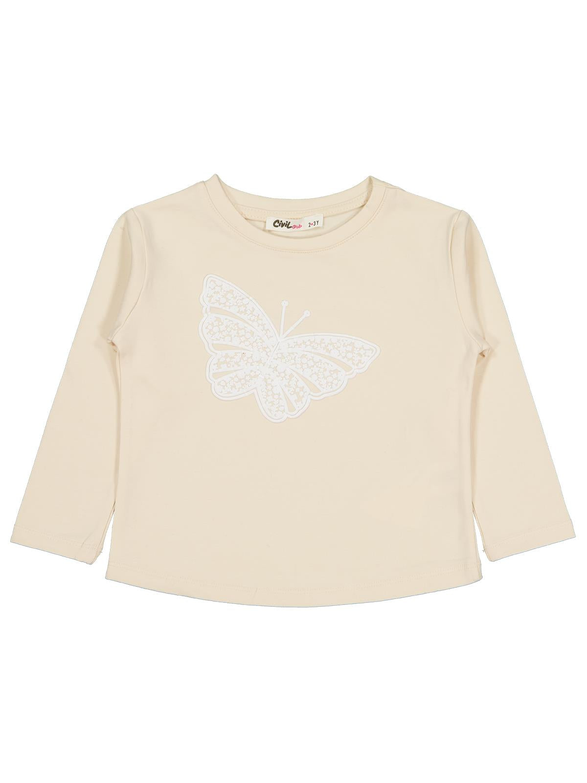 Civil Girls Kız Çocuk Kelebek Baskılı Sweatshirt | Likralı Süprem Şardonlu | Okul Kreş ve Günlük Kullanım - Fil Dişi