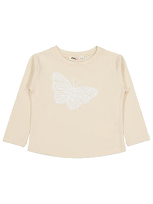 Civil Girls Kız Çocuk Kelebek Baskılı Sweatshirt | Likralı Süprem Şardonlu | Okul Kreş ve Günlük Kullanım - Fil Dişi