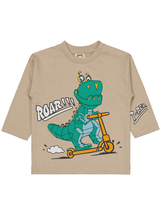 Civil Baby Dinazor Nakışlı 6-18 Ay Sweatshirt - Bej