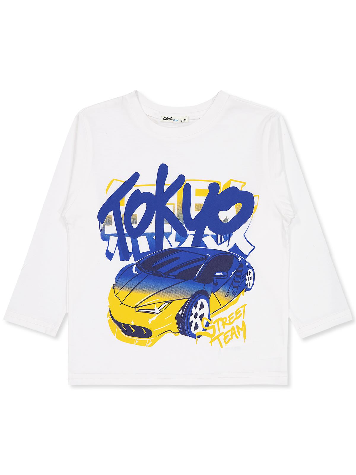 Civil Boys Tokyo Araba Baskılı 2-5 Yaş Sweatshirt - Ekru