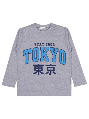 Civil Erkek Çocuk Tokyo Baskılı Sweatshirt | Süprem Uzun Kol | Okul Kreş ve Günlük Kullanım - Gri