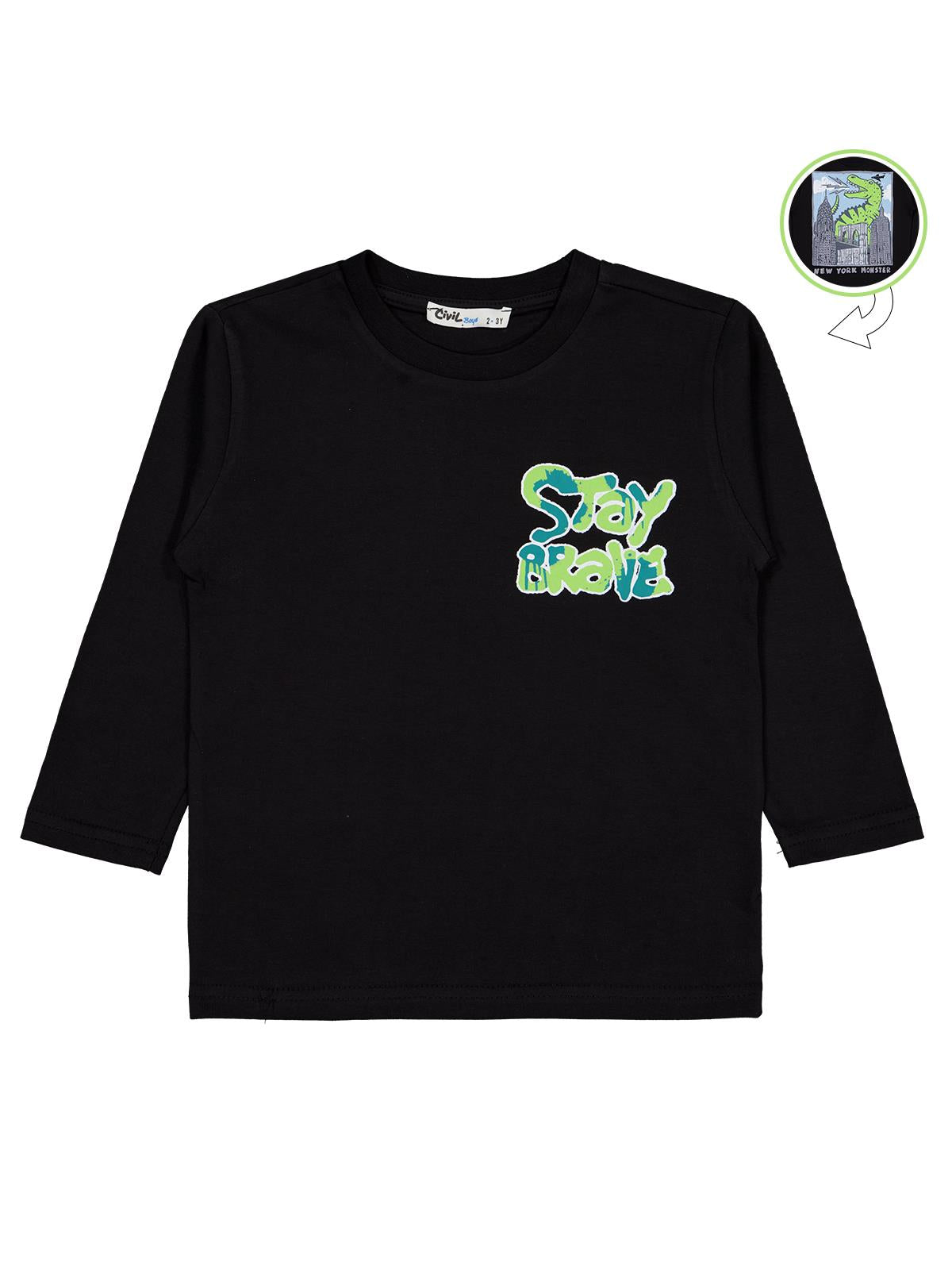 Civil Boys Stay Brave Baskılı 2-5 Yaş Sweatshirt - Siyah