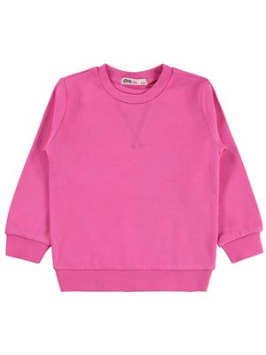 Civil Kız Çocuk Düz Sweatshirt | İnterlok Uzun Kol Bisiklet Yaka | Okul Kreş ve Günlük Kullanım - Pembe