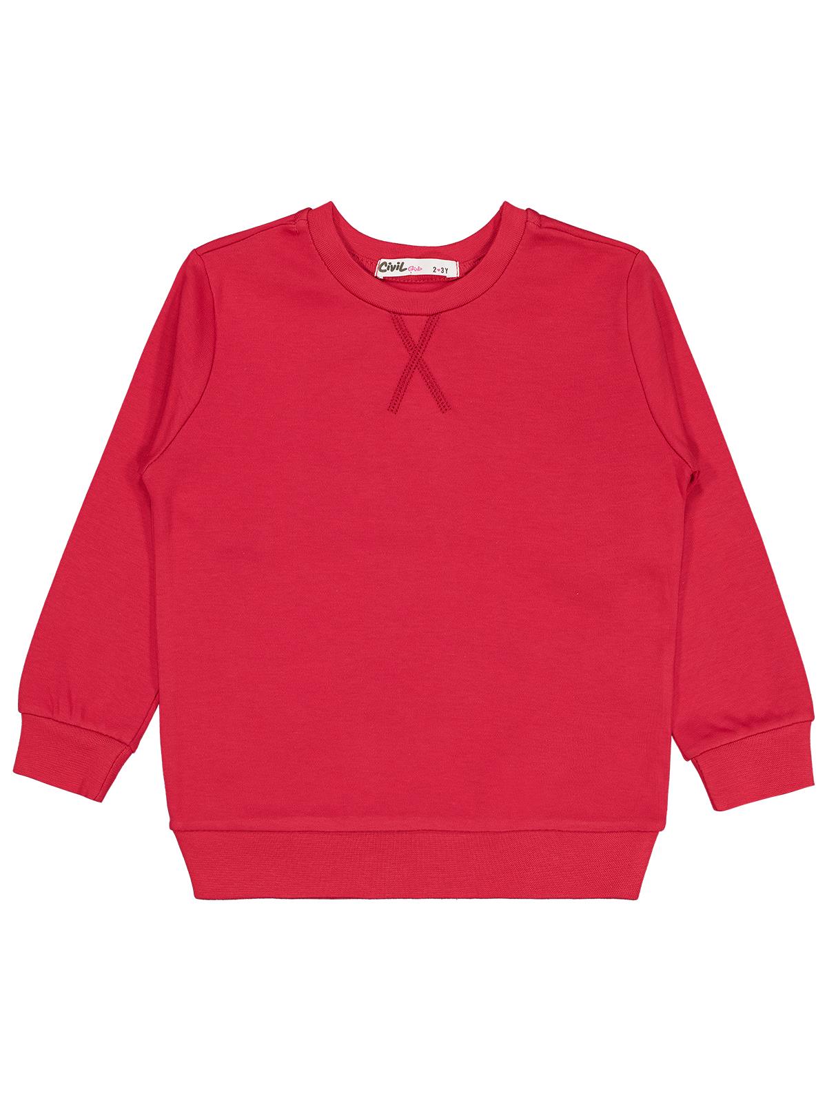 Civil Kız Çocuk Düz Sweatshirt | İnterlok Uzun Kol Bisiklet Yaka | Okul Kreş ve Günlük Kullanım - Kırmızı
