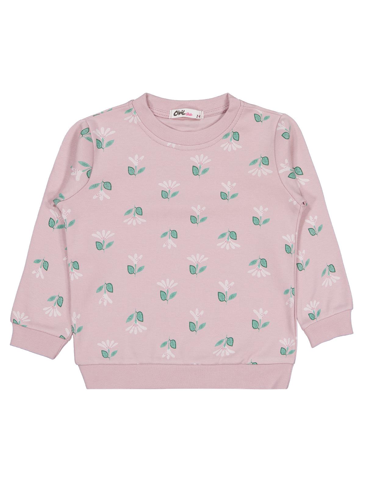 Civil Kız Çocuk Çıtır Çiçek Baskılı Sweatshirt | İnterlok Uzun Kol | Okul Kreş ve Günlük Kullanım - Pembe