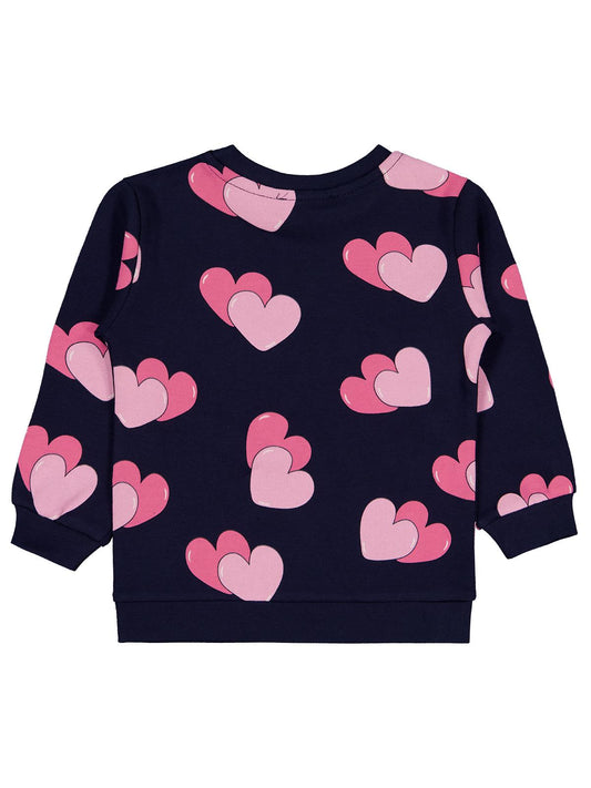 Civil Girls Kız Çocuk Renkli Kalp Baskılı Sweatshirt | İnterlok Uzun Kol | Okul Kreş ve Günlük Kullanım - Lacivert
