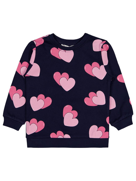 Civil Girls Kız Çocuk Renkli Kalp Baskılı Sweatshirt | İnterlok Uzun Kol | Okul Kreş ve Günlük Kullanım - Lacivert