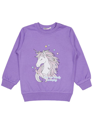 Civil Kız Çocuk Unicorn Baskılı Sweatshirt | İnterlok Uzun Kol | Okul Kreş ve Günlük Kullanım - Lila