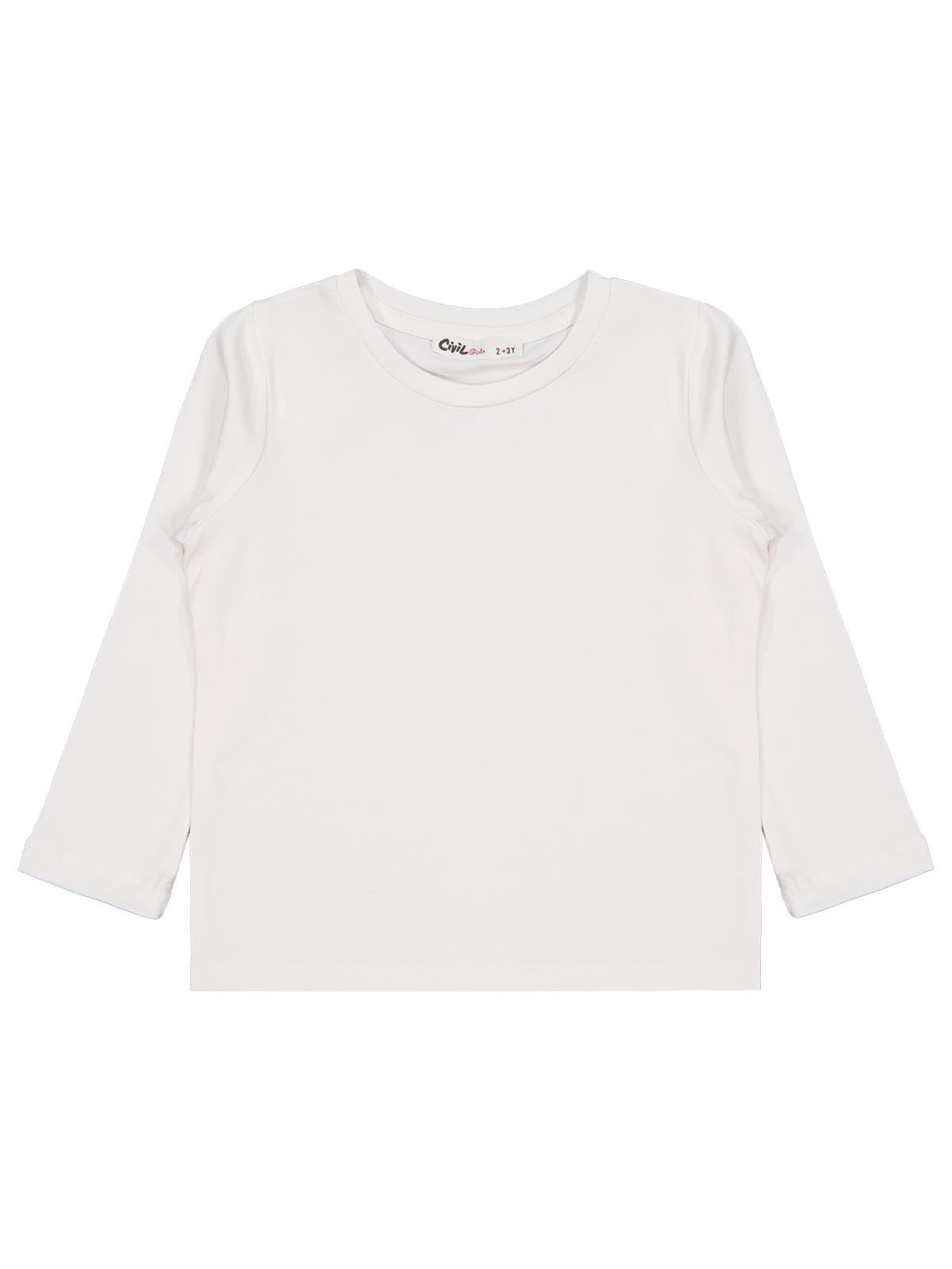 Civil Girls  Kız Çocuk Basic Sweatshirt | Likralı Süprem Uzun Kol | Okul Kreş ve Günlük Kullanım - Ekru