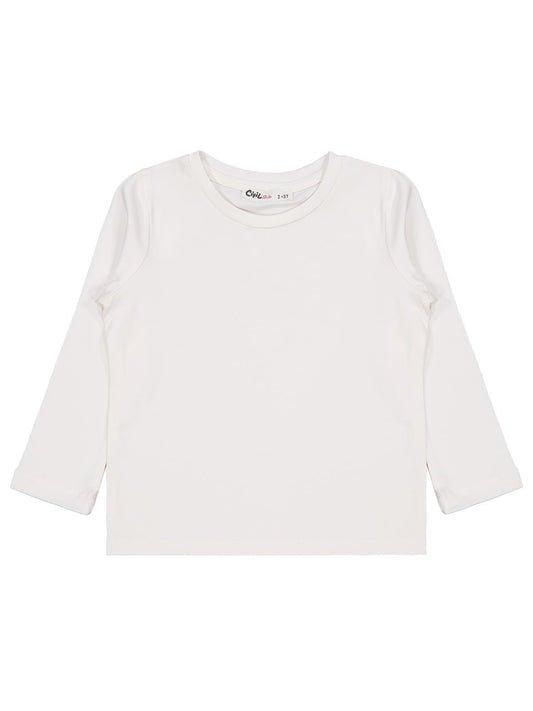 Civil Girls  Kız Çocuk Basic Sweatshirt | Likralı Süprem Uzun Kol | Okul Kreş ve Günlük Kullanım - Ekru