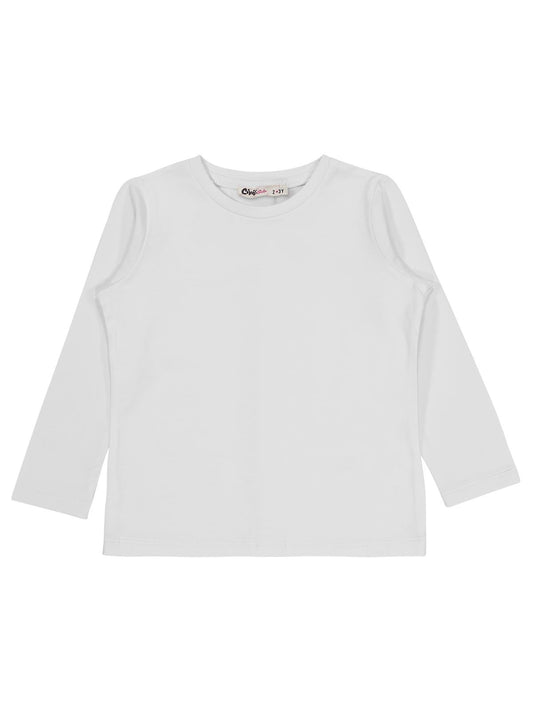 Civil Girls  Kız Çocuk Basic Sweatshirt | Likralı Süprem Uzun Kol | Okul Kreş ve Günlük Kullanım - Beyaz