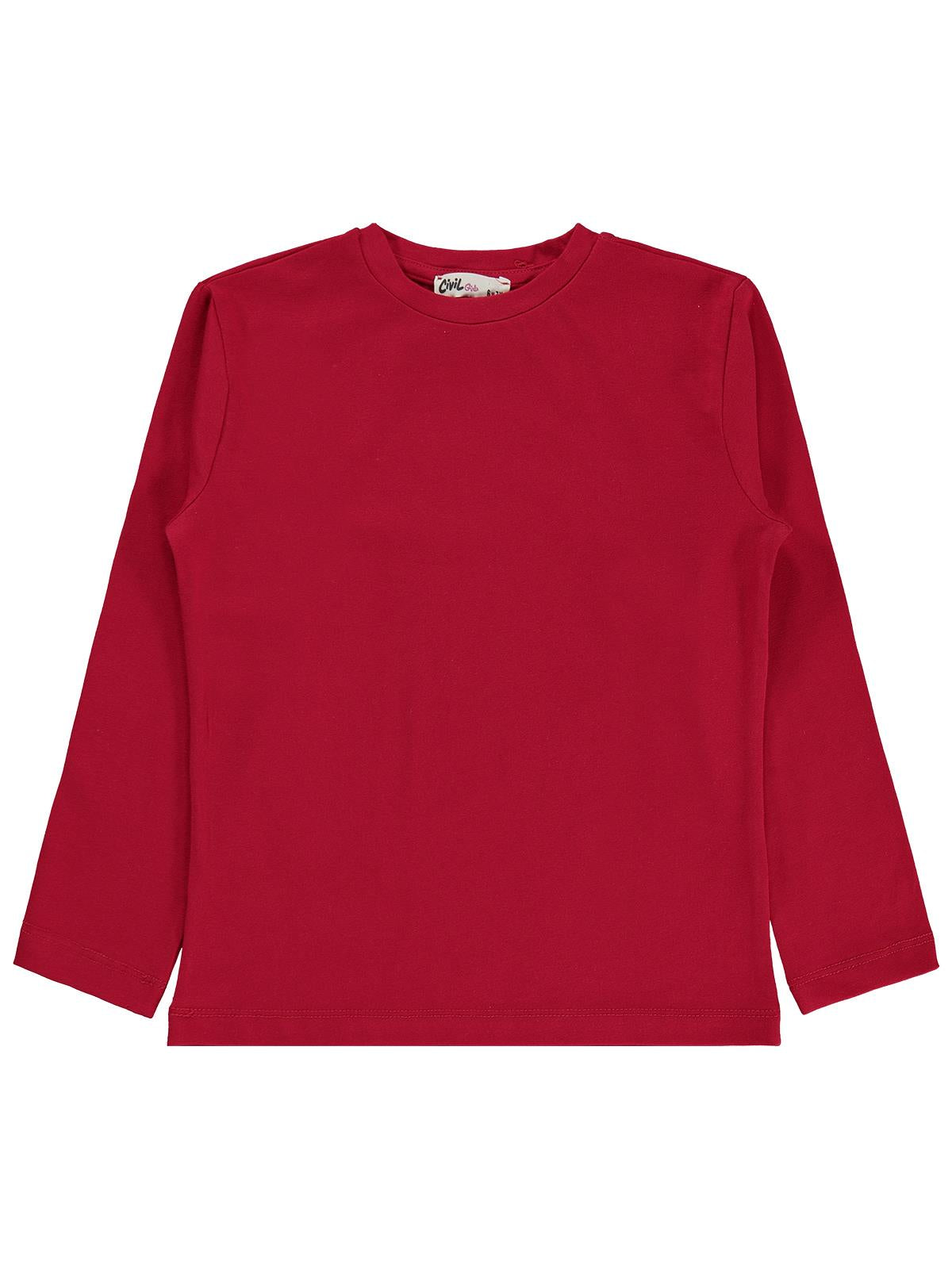 Civil Girls Kız Çocuk Basic Sweatshirt | Likralı Süprem Uzun Kol | Okul Kreş ve Günlük Kullanım - Kırmızı
