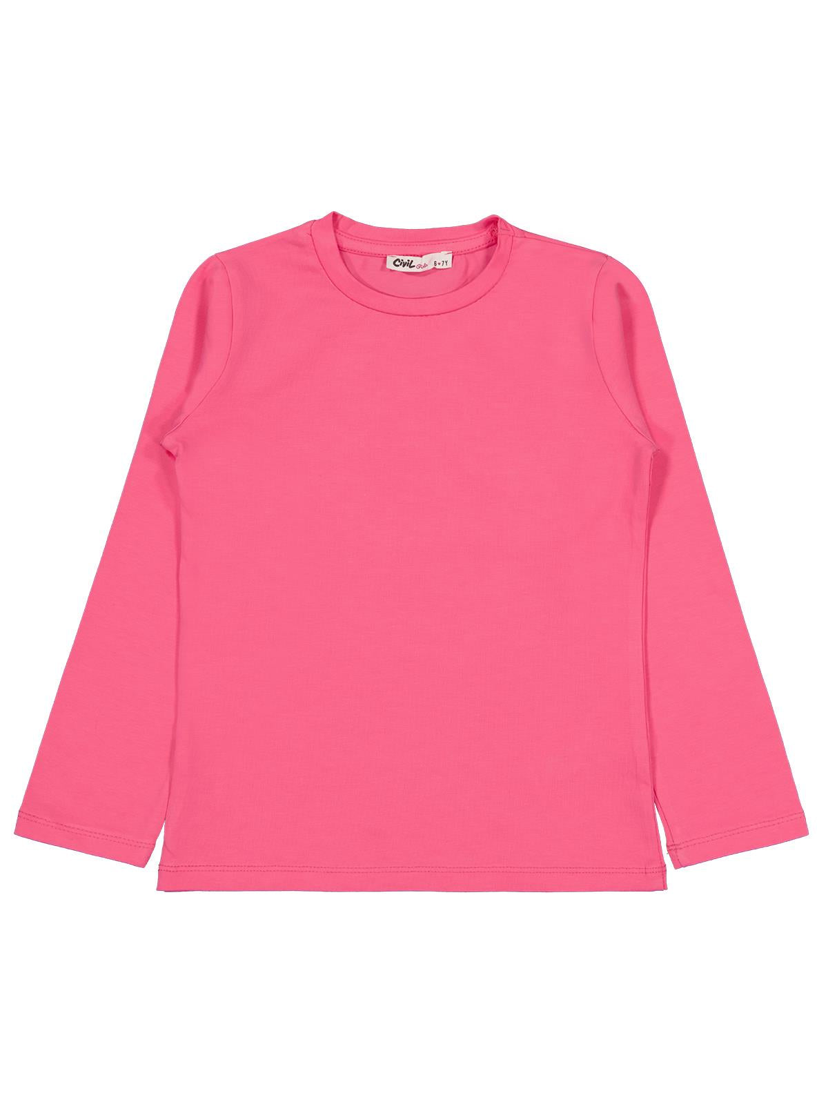 Civil Kız Çocuk Basic Sweatshirt | Likralı Süprem Uzun Kol | Okul Kreş ve Günlük Kullanım - Pembe