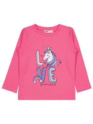 Civil Kız Çocuk Unicorn Baskılı Sweatshirt | Likralı Süprem Uzun Kol | Okul Kreş ve Günlük Kullanım - Pembe