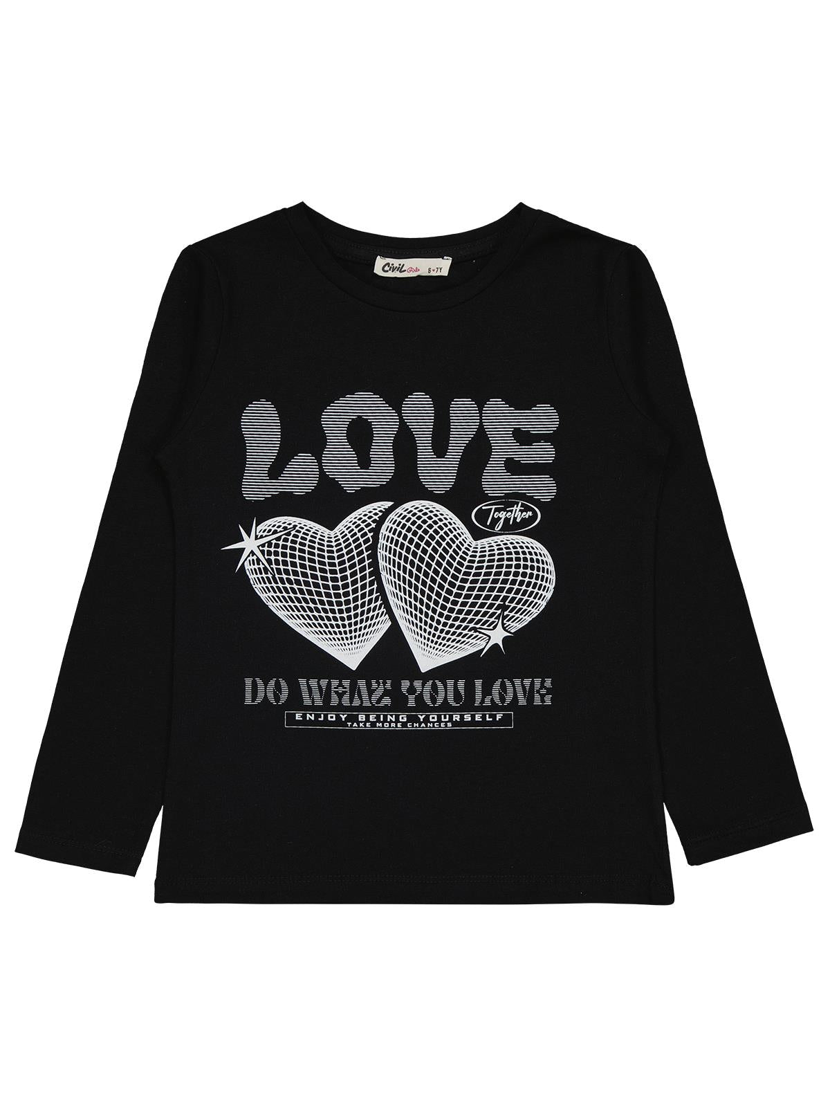 Civil Girls Kalp Baskılı 6-9 Yaş Sweatshirt - Pudra