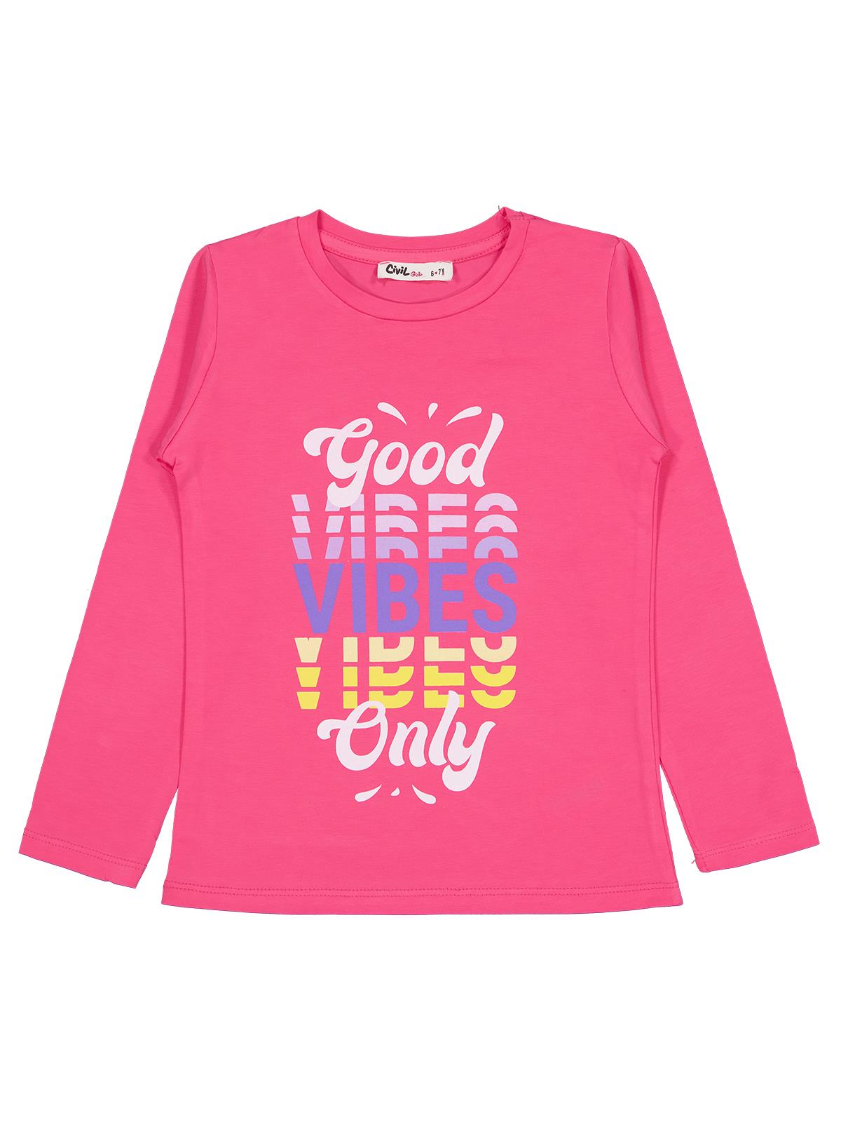 Civil Girls Good Vibes Only Baskılı 6-9 Yaş Sweatshirt - Pembe