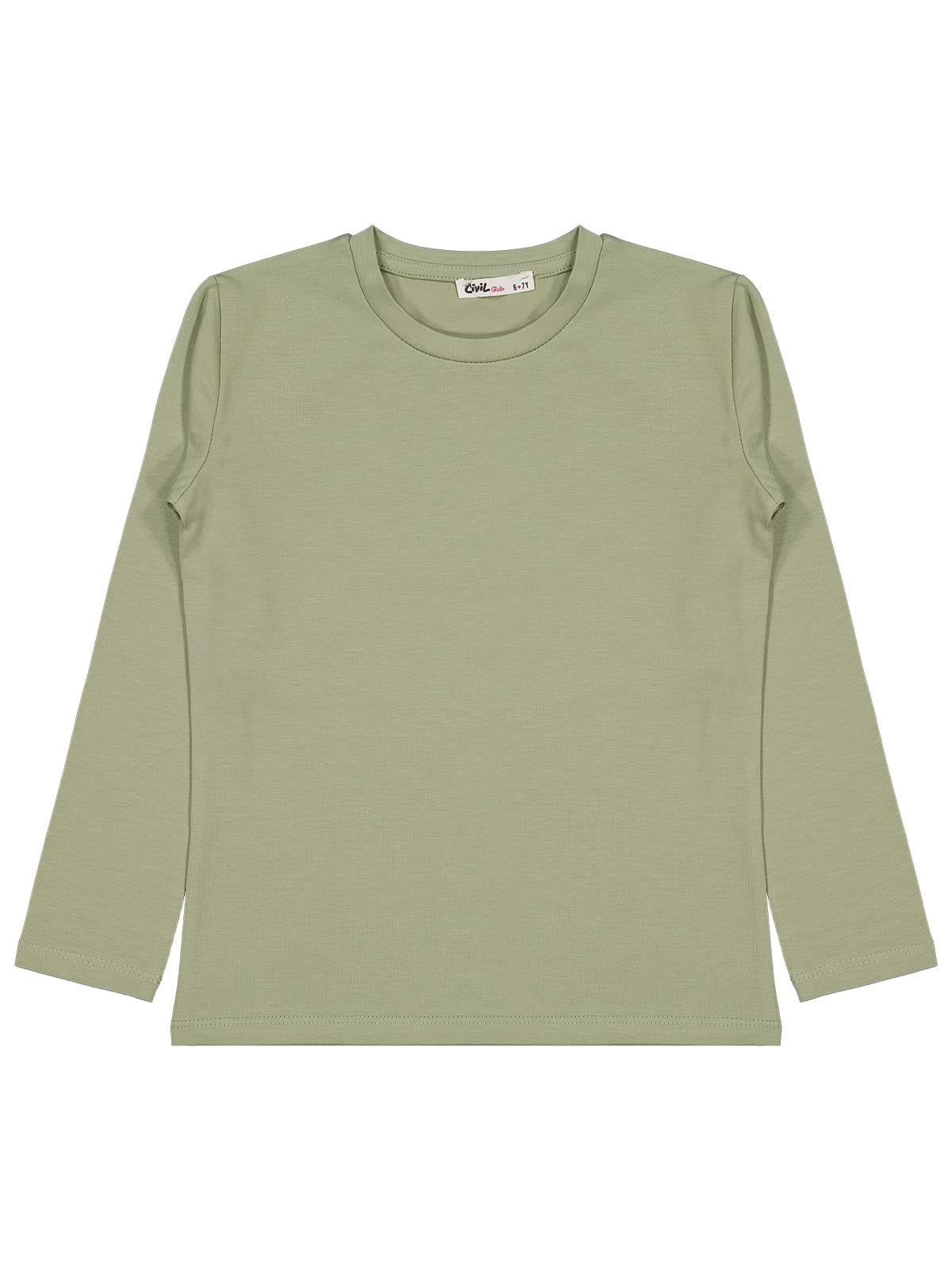 Civil Kız Çocuk Basic Sweatshirt | Likralı Süprem Uzun Kol | Okul Kreş ve Günlük Kullanım - Haki