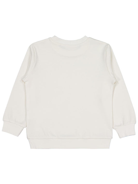 Civil Kız Çocuk Kedi Baskılı Sweatshirt | İnterlok Uzun Kol | Okul Kreş ve Günlük Kullanım - Ekru