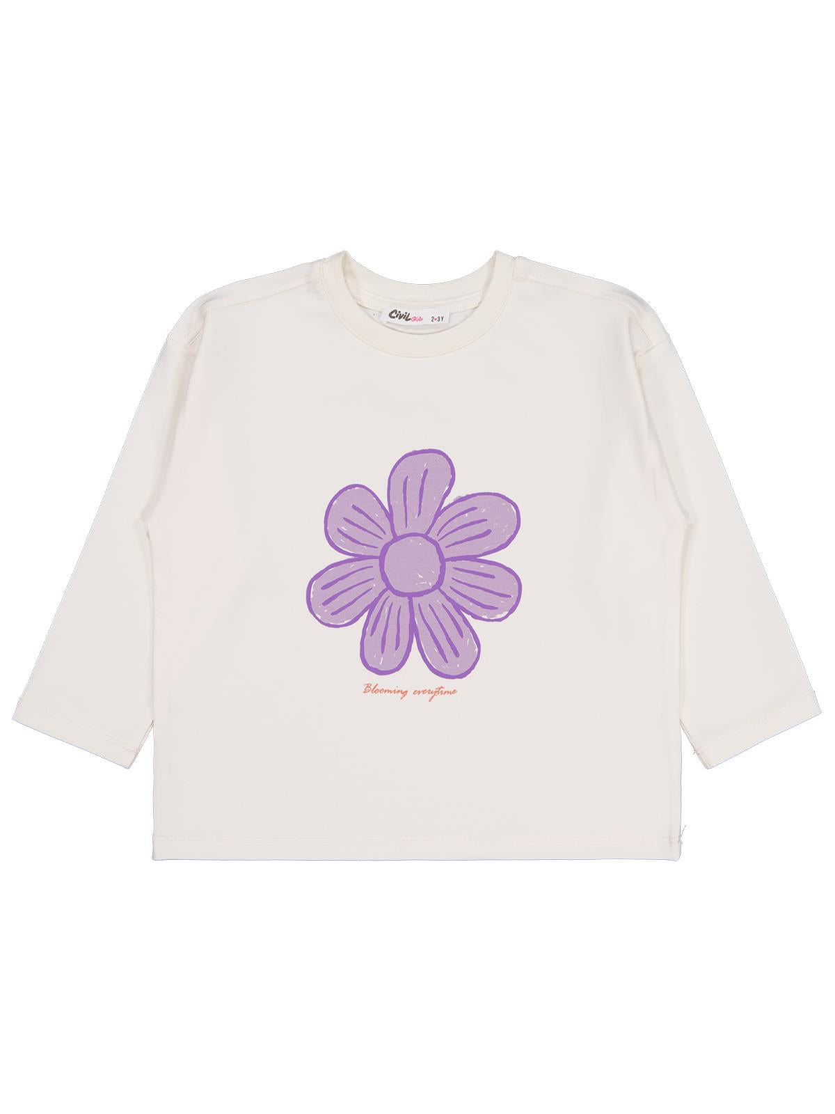 Civil Kız Çocuk Büyük Çiçek Baskılı Sweatshirt | Okul Kreş ve Günlük Kullanım - Ekru
