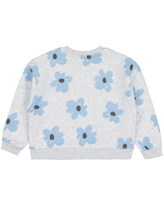 Civil Girls Kız Çocuk Çiçek Baskılı Sweatshirt | 3 İp Uzun Kol | Okul Kreş ve Günlük Kullanım - Gri