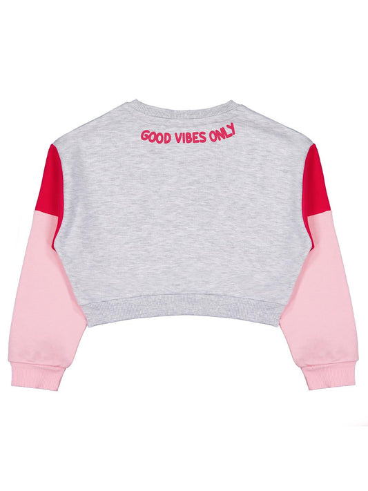 Civil Kız Çocuk Good Vibes Only Baskılı Sweatshirt | 3 İp Şardonsuz | Okul Kreş ve Günlük Kullanım - Gri