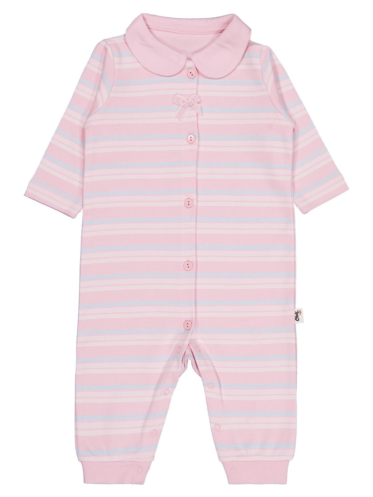 Civil Baby Bebe Yakalı Çizgili 6-18 Ay Tulum - Pembe