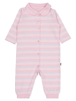 Civil Baby Bebe Yakalı Çizgili 6-18 Ay Tulum - Pembe