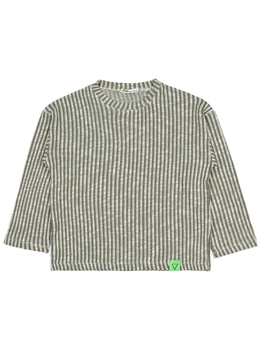 Civil Boys Dikey Çizgili 6-9 Yaş Sweatshirt - Yeşil