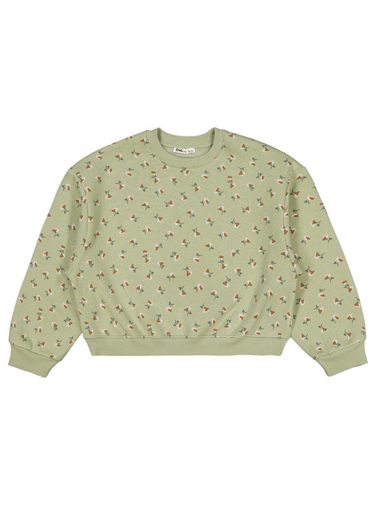Civil Kız Çocuk Çıtır Çiçek Desenli Sweatshirt | 3 İp Uzun Kol | Okul Kreş ve Günlük Kullanım - Haki
